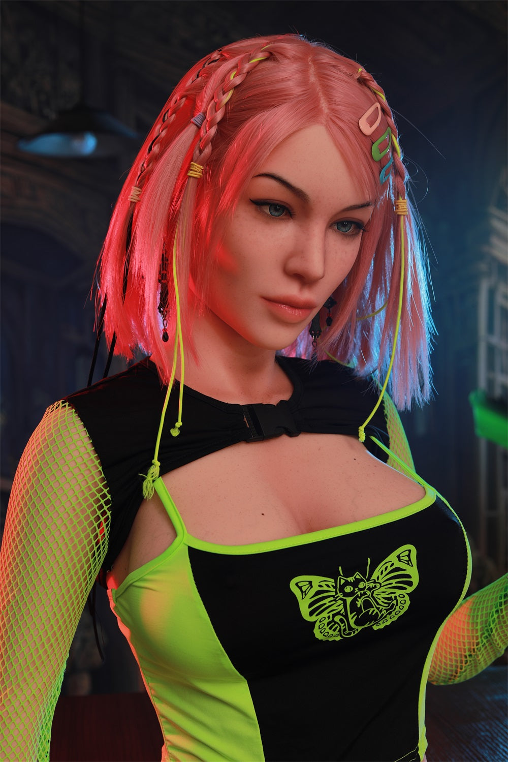 170cm Pink Hair Silicone Sex Doll Life Size Adult Doll Starry Doll