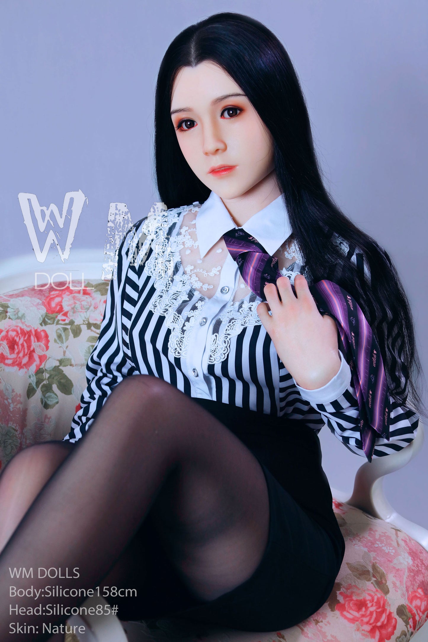 158cm D cup black silk uniform high-end silicone doll Japanese beauty