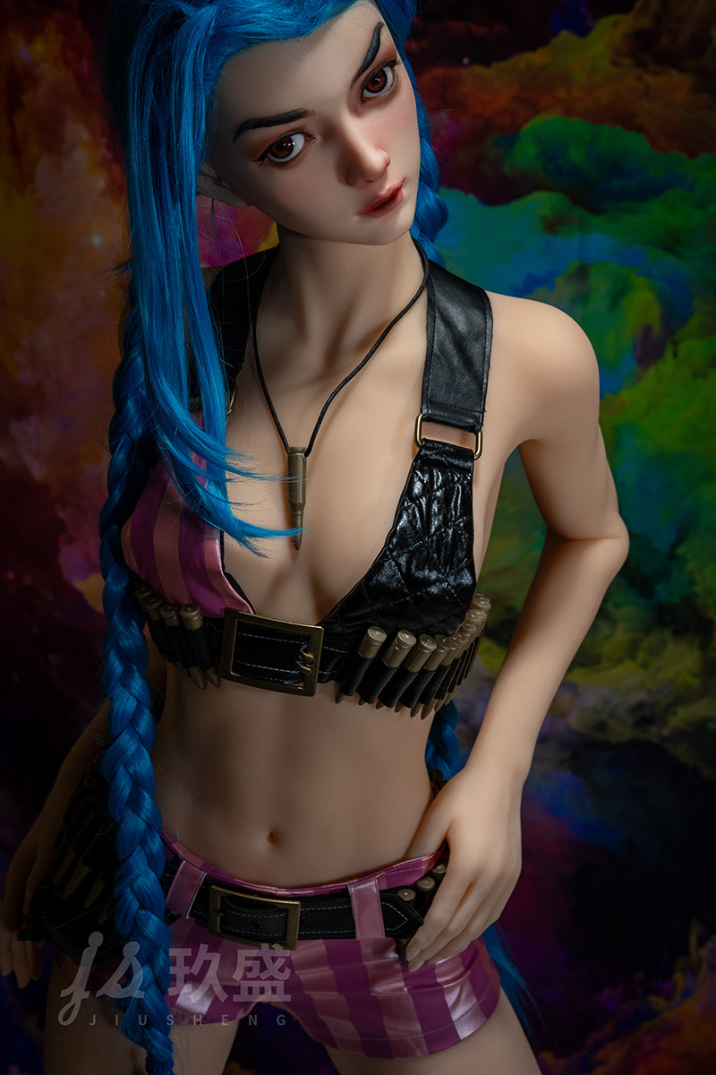 168cm thin real doll silicone head blue wig Jiusheng doll