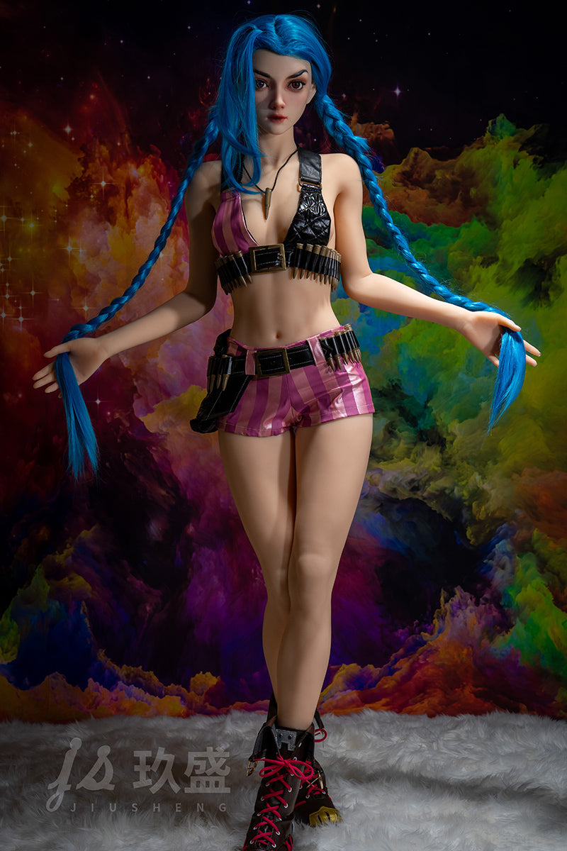 168cm thin real doll silicone head blue wig Jiusheng doll