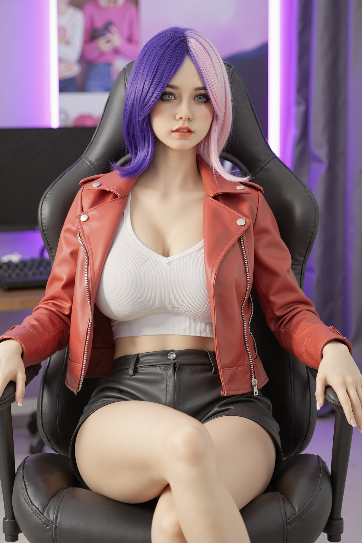 159cm pink purple hair big breast AIBEI doll silicone head + TPE body