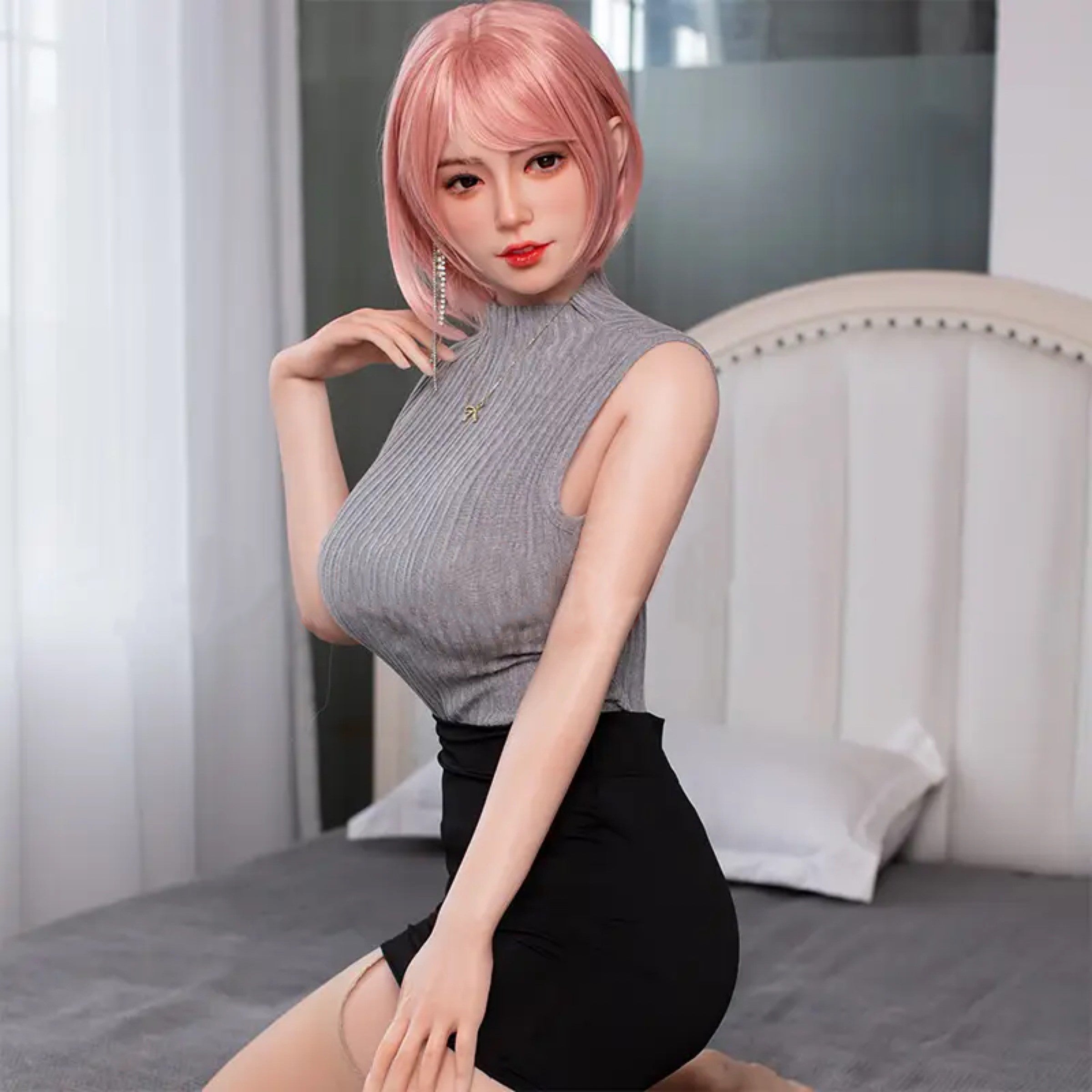 160cm Pink Short Hair D Cup Silicone Sex Doll JX Doll