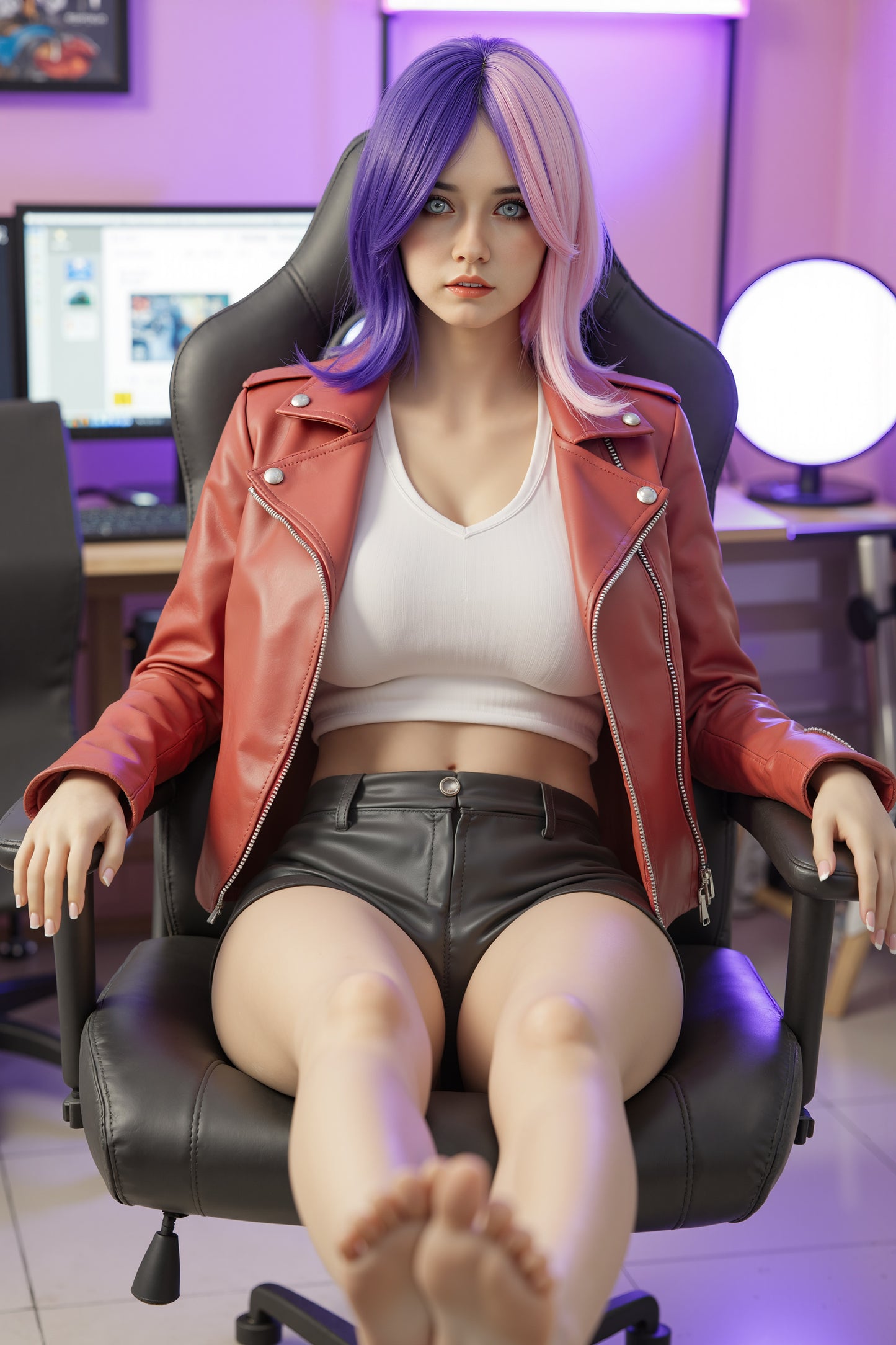 159cm pink purple hair big breast AIBEI doll silicone head + TPE body