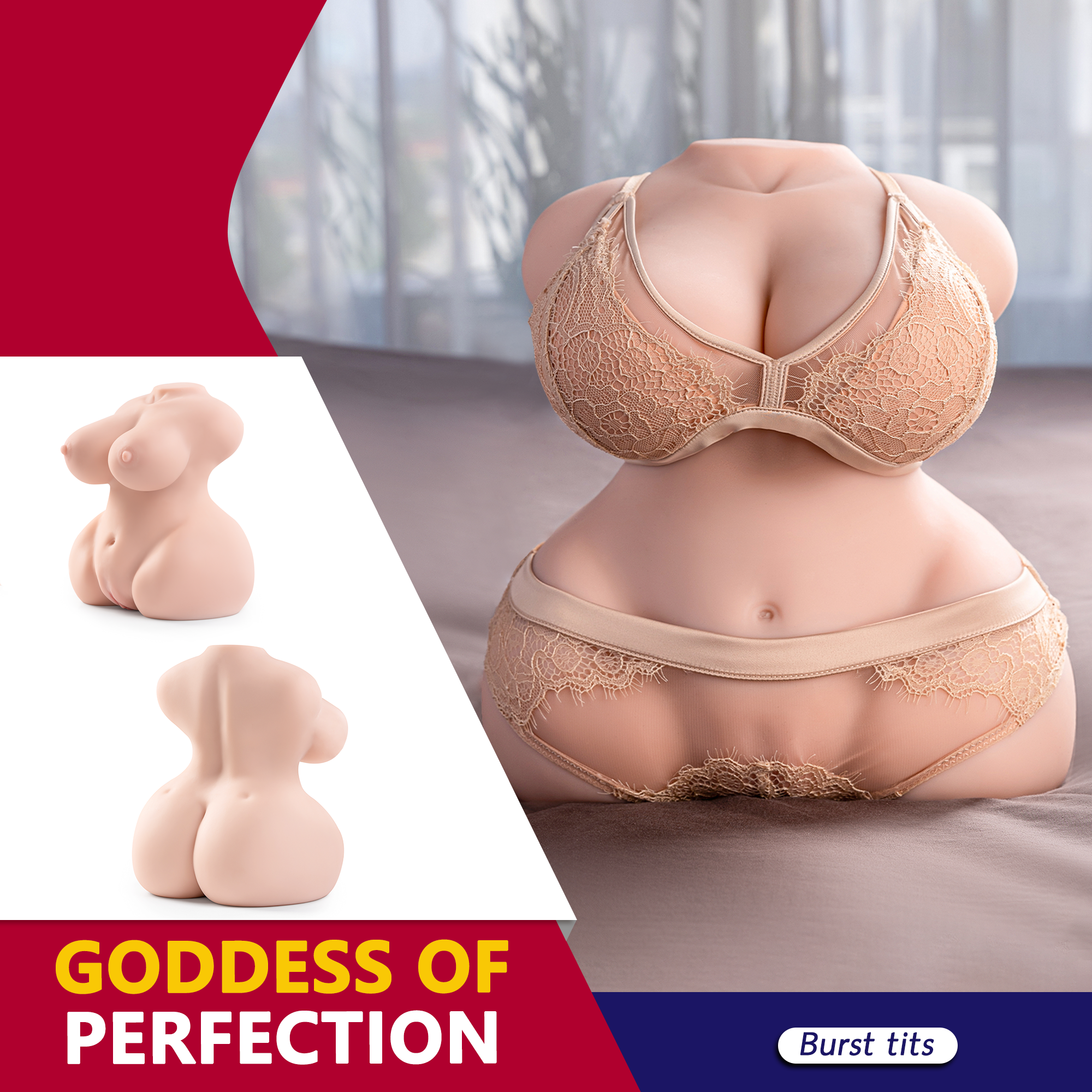 Bob 12.1LB Life Size Two Channel Big Breast Ass Busty Sex Doll Torso Adult Toy Masturbator