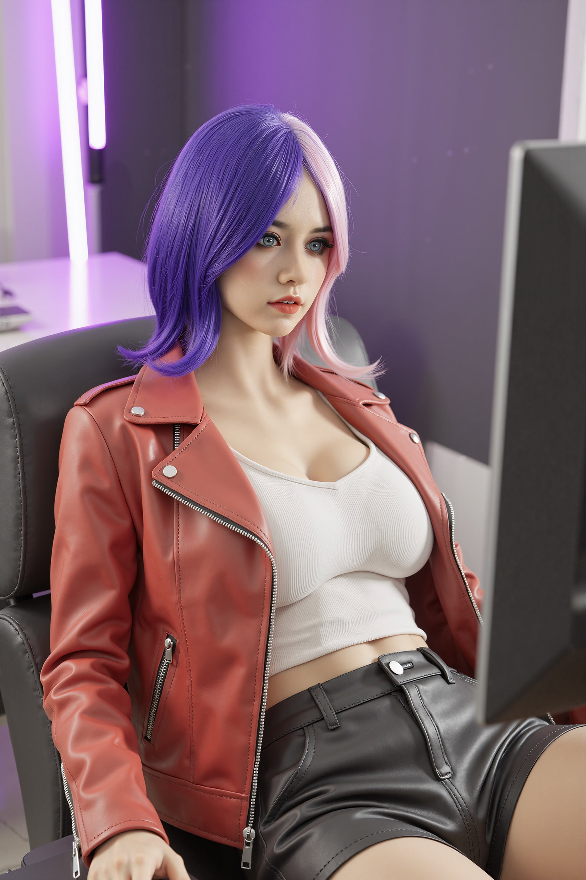 159cm pink purple hair big breast AIBEI doll silicone head + TPE body