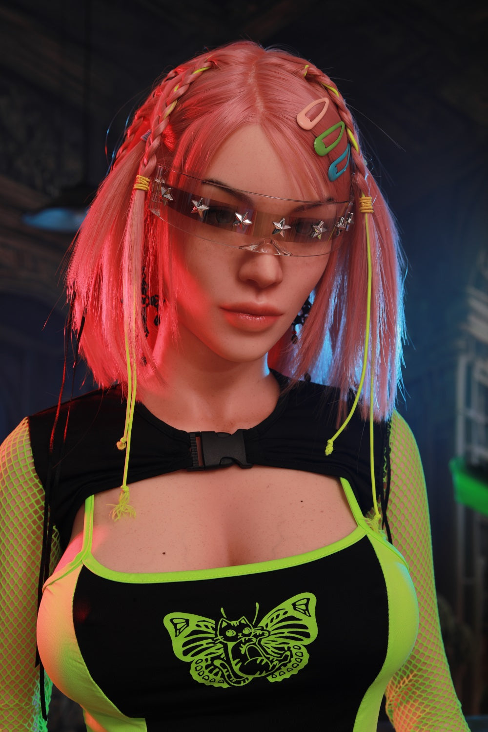 170cm Pink Hair Silicone Sex Doll Life Size Adult Doll Starry Doll