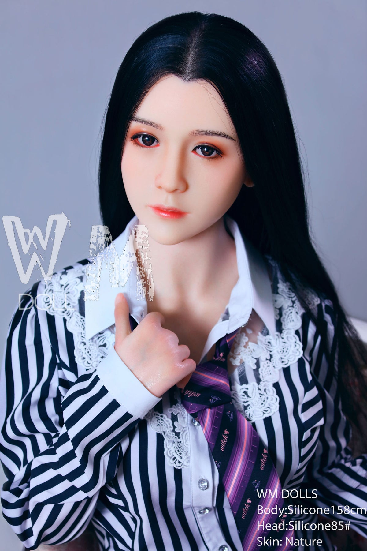 158cm D cup black silk uniform high-end silicone doll Japanese beauty