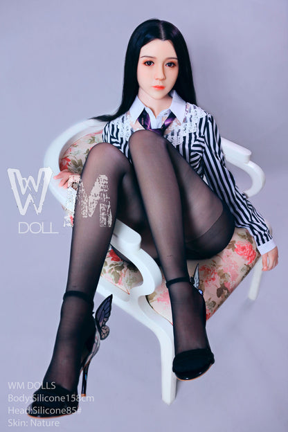 158cm D cup black silk uniform high-end silicone doll Japanese beauty