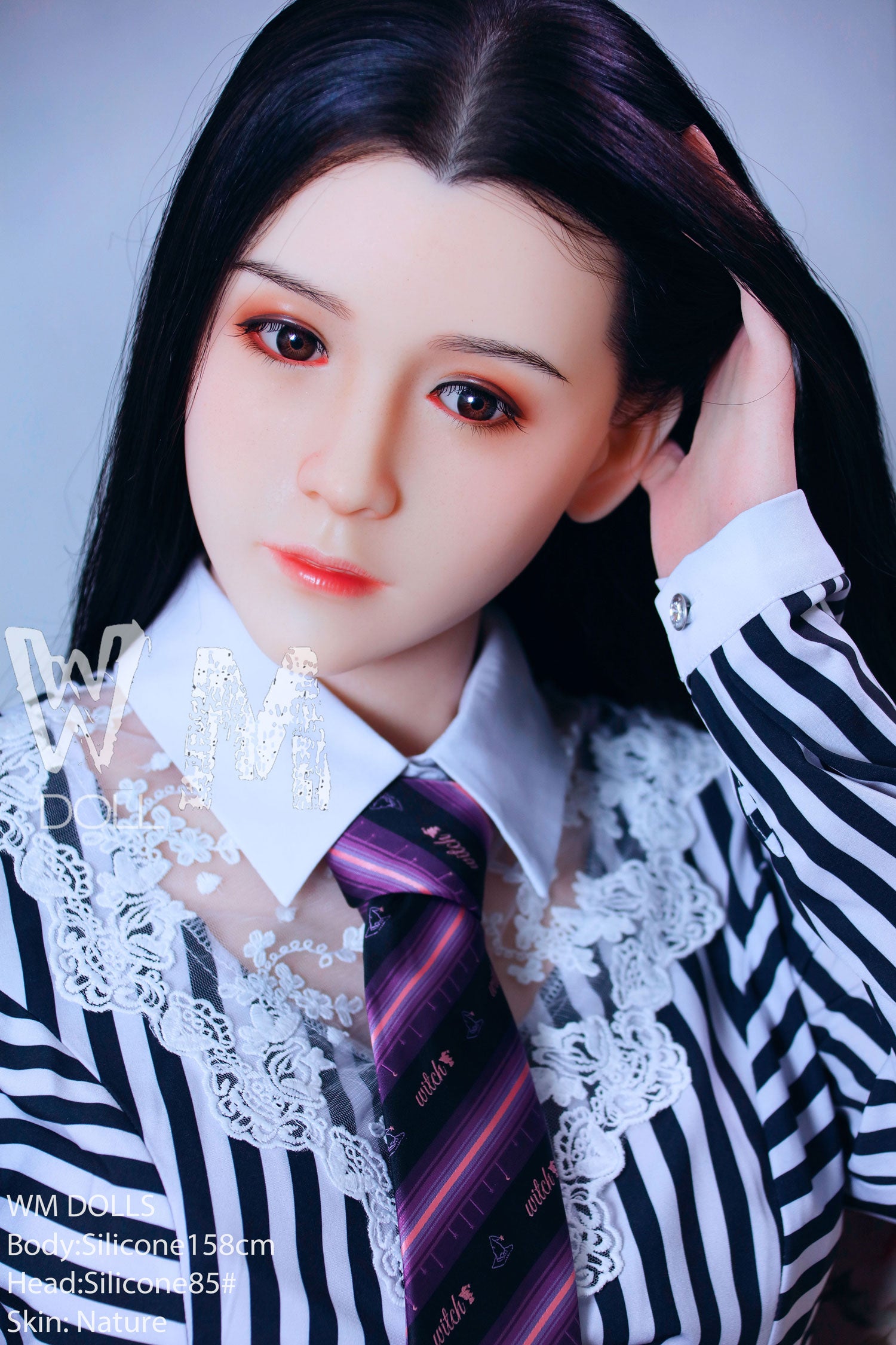 158cm D cup black silk uniform high-end silicone doll Japanese beauty