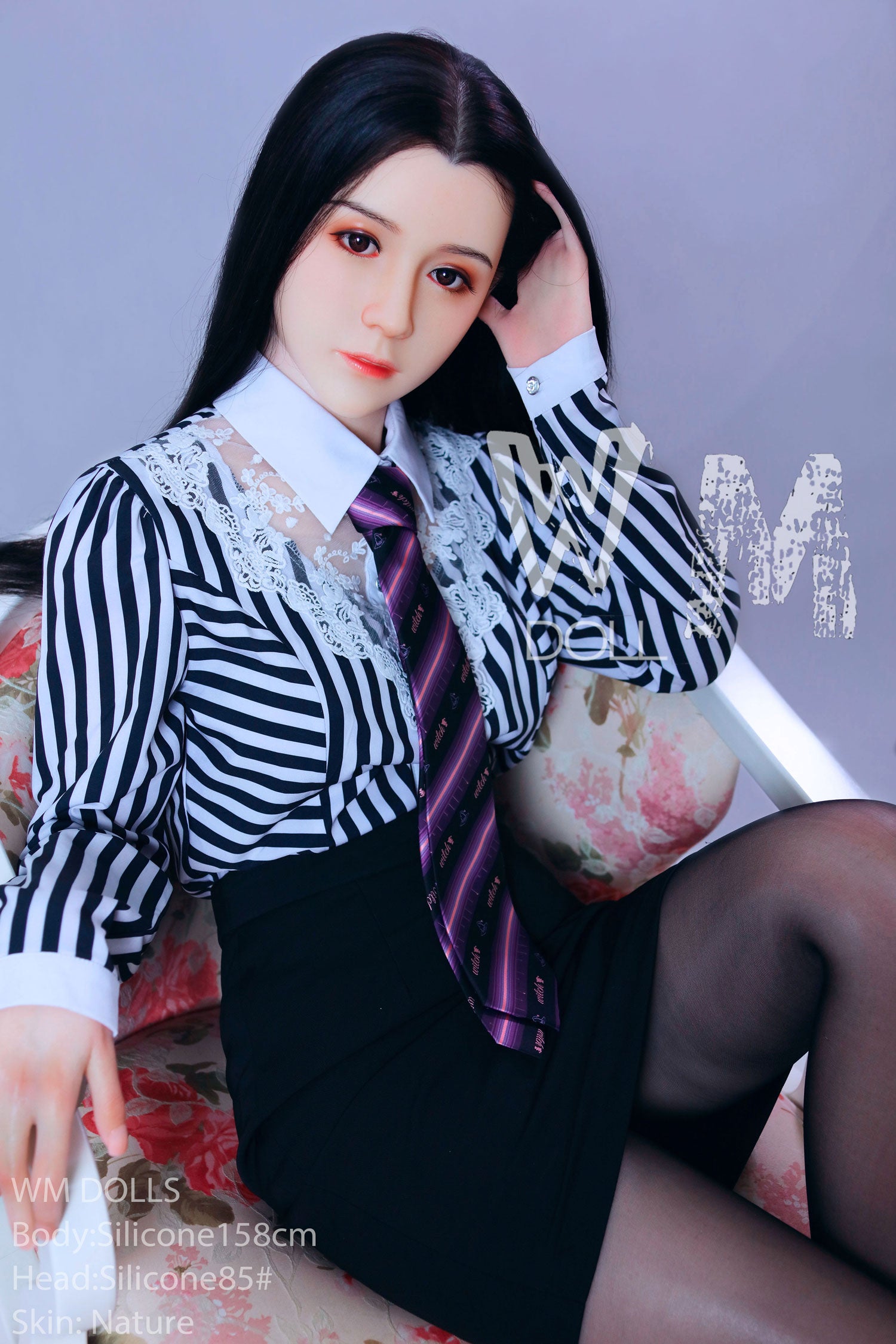 158cm D cup black silk uniform high-end silicone doll Japanese beauty